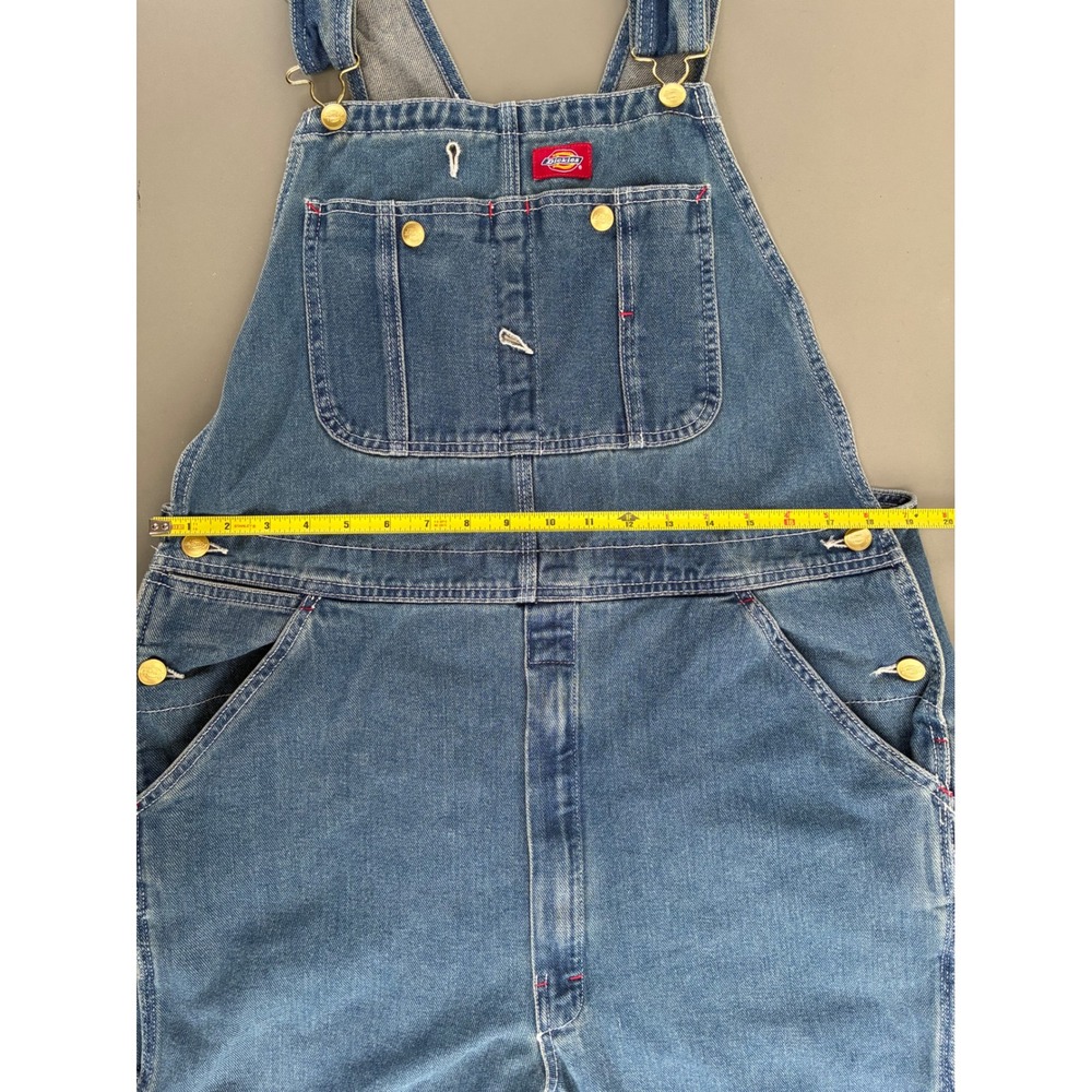 Vintage Dickies Mens Denim Bib Overalls Medium Wash Blue Cotton Workwear 36x30 - Picture 6 of 8
